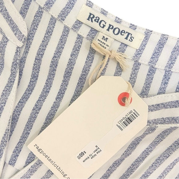 NWT Rag Poets 2 piece striped blue & white cropped pant & cap sleeve top medium - Picture 15 of 16